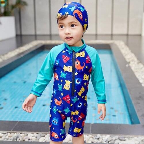 Swimable Baby Boy Wetsuit Kids Swimwear For Boys Swimming Surfing Swimsuit Children Boy Beahwear Fashion Romper+Cap Swimwear