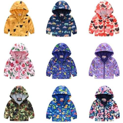 Jacket for Girls Hooded Zipper Waterproof Unicorn Jacket Baby 32 Patterns Kids Outerwear Spring Autumn Casual Windbreaker 2-6Yrs