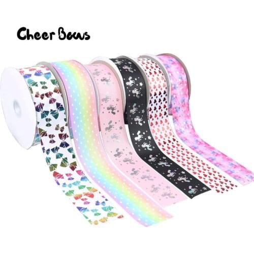 Cute Printed Grosgrain Ribbon 75mm Width Polyester Love Heart Unicorn Bow Ruban Christmas New Year Grosgrain Ribbons For Craft
