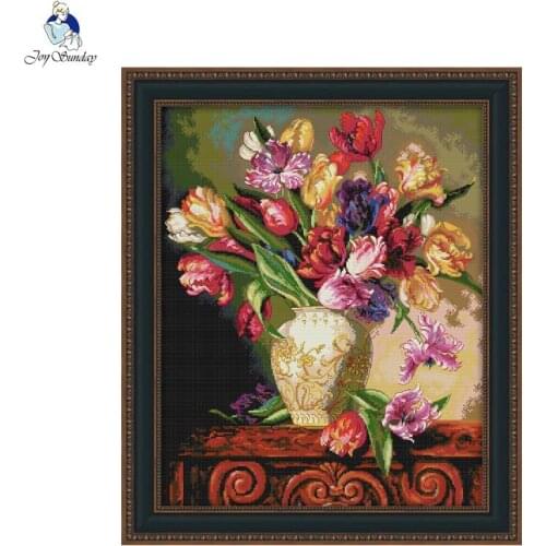 Tulip vase Cross stitch kits Oil painting flower pattern 14CT 11CT count embroidery set DIY needlework Home decoration painting