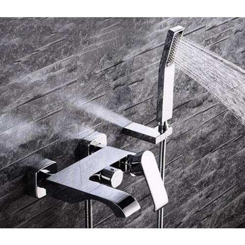 Wall mounted bathtub faucet with hand shower waterfall bath faucet brass chrome finish bath shower mixer IS556
