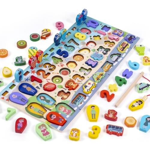 New Montessori Wooden Toys For Kids Early Educational Busy Board Math Fishing Multifunction Numbers Digital Shape Children Gifts