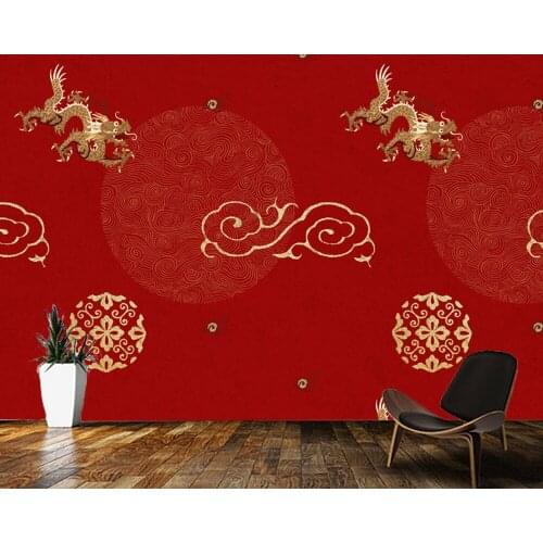 Papel de parede Oriental dragon pattern red background Chinese style wallpaper mural,living room bedroom wall papers home decor