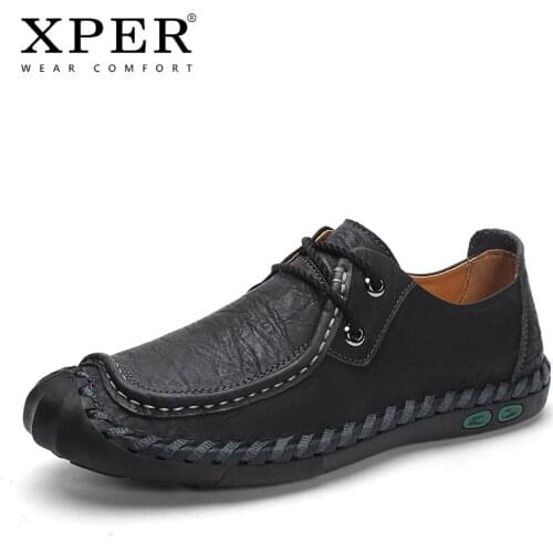 Genuine Leather Shoes Men Fashion Sewing Footwear Male Casual Driving Shoes Man Big Size Sneakers Lace-Up Soft Khaki #XP008