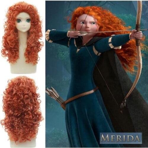55cm Anime Brave Princess Merida Wave Curly Wig Cosplay Costume Heat Resistant Synthetic Hair Women Cosplay Wigs