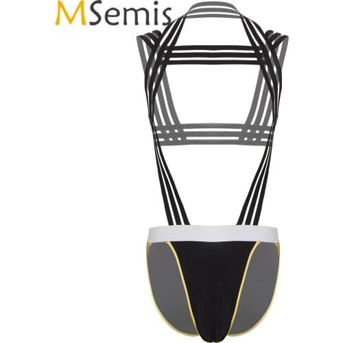 Sexy Mens Singlet Bodysuit Underwear Thong Briefs Lingerie Clubwear Body Shoulder Chest Harness Belt for Lingerie Night Club