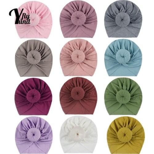 Yundfly 18*17 CM Solid Color Striped Baby Turban Hat Cute Handmade Donut Newborn Caps Fashion Warm Children Headwear Photo Props