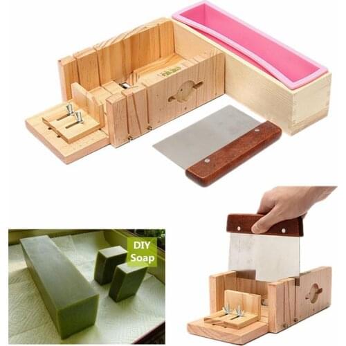 Silicone Soap Mold With Wooden Box Loaf Cake Maker Slicer Cutter Handmade Soap Material Set DIY Soap Candle Supplies