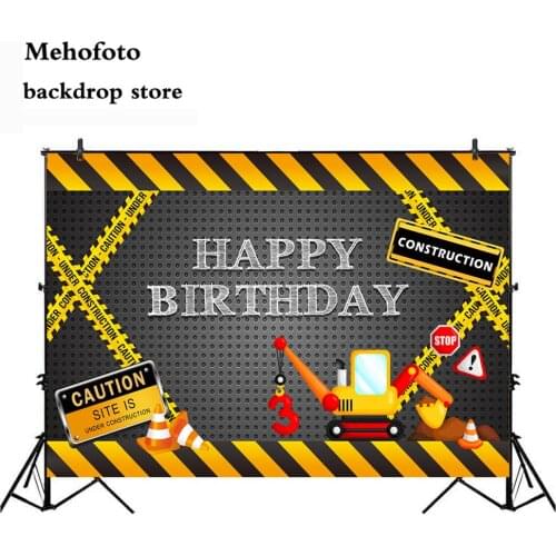 MEHOFOTO Construction Backdrop Happy Birthday Architect Birthday Party Decoration Photo Background Crane Excavator Custom 175