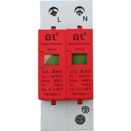 AC SPD 1P+N 30KA~60KA D ~385V House Surge Protector Protective Low-voltage Arrester Device