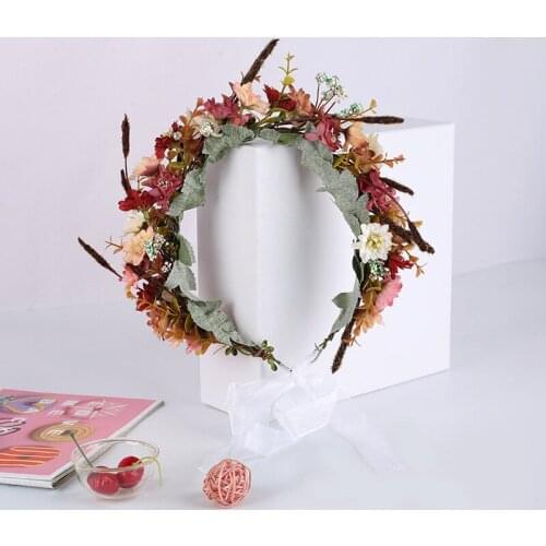 Korean Bride Flower Crown Beach Photo Handmade Rattan Girl Wreath Headdress Headband Seaside Vacation Wedding Hair Accessories