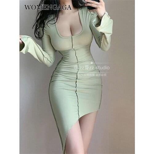 WOMENAGAGA Autumn New Sexy O Neck Irregular Elegant Long Party Flare Sleeve Mini Dress Mature Hot Korean Sweet Girl Lace C3WA