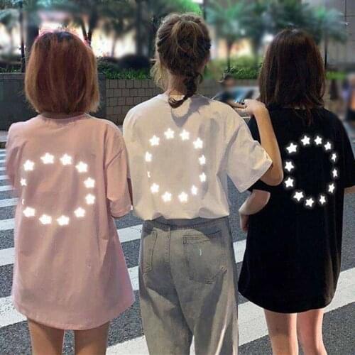 Summer Women Of Shiny Reflective Short-sleeved T-shirt Student Loose Hip-hop Personality Tops