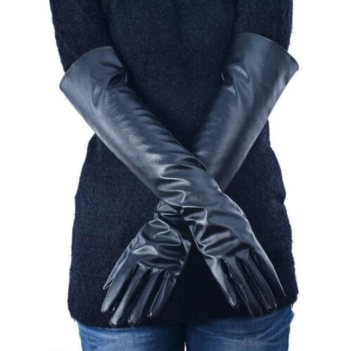 Womens Faux Leather Elbow Gloves Winter Long Gloves Warm Lined Finger Gloves New YP9