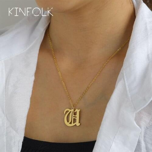 KINFOLK Boho Gold Name Necklaces For Women Bohemian Initial Chain Necklace Pendant Letter Personalize Chocker Necklace
