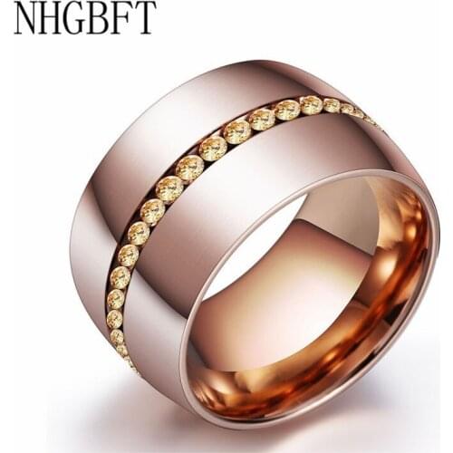 NHGBFT Rose gold color Stainless Steel Ring for Women Wedding Engagement CZ Zircon Ring Female Jewelry