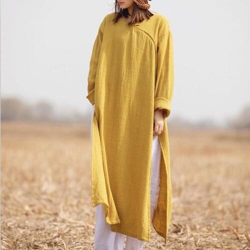 14 Color Solid Vintage Elegant Dress 2020 Spring Loose Casual Full Sleeves O-Neck Women Dress Plus Size L-6XL red white yellow