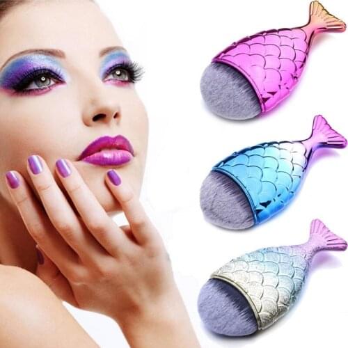 1Pcs Professional Mermaid Shape Makeup Brush Foundation Cosmetic Fish Brush Makeup Tools Kit Powder Face Blush Brush