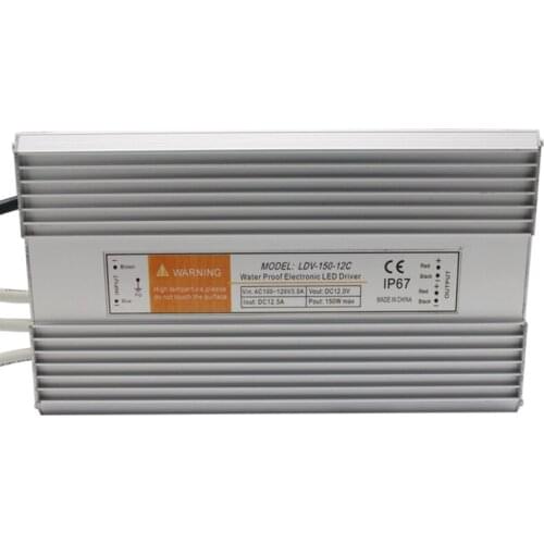 12V/12.5A/ 150W waterproof power supply; AC110/220V input;IP67 CE approved