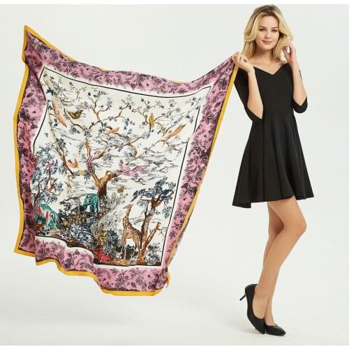 130*130cm Square Shawls and Wraps Large Hijab Scarves For Women Floral Print Kerchief Twill Silk Neck Scarf For Ladies Wholesale