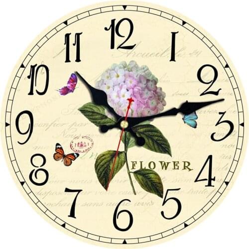 16inch Wall Wooden Clocks Flower Picture Home Cafe Office Wall Decor Non-Ticking Clocks for Kitchen Wall Clocks Gift