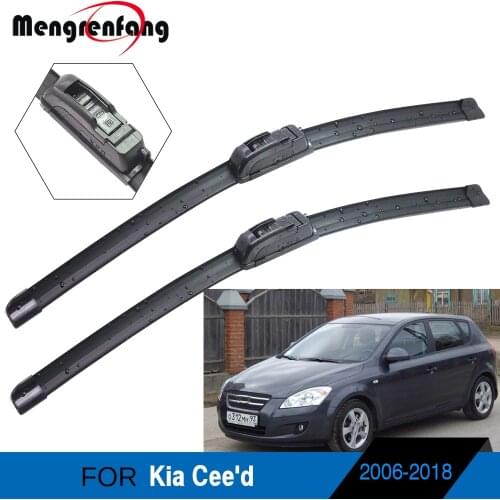 For Kia Cee'd Ceed Car Wiper Blades Front Windscreen Soft Rubber Wiper J Hook & Push Button Arms 2 Pieces 2006-2018