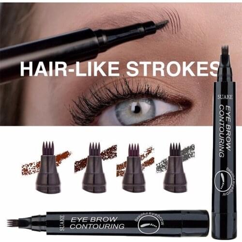 3D Microblading Eyebrow Pencil 4 Fork Liquid Eyebrow Tattoo Pen 4 Color Sketch Brow Dye Cosmetic Waterproof Eye Makeup TSLM1
