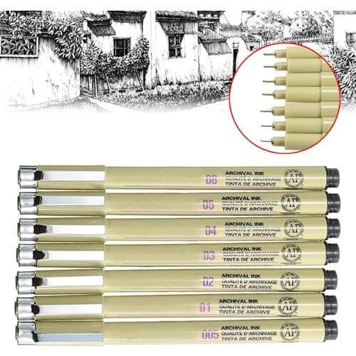 7pcs Black Drawing Pens 0.2mm-0.5mm Fine Liner Painting Art Sketching Fineliner Pens Set for Designer Architects Illustrators