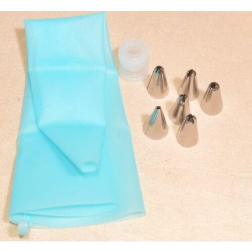 8 PCS/Set Silicone Icing Piping Cream Pastry Bag + 6xStainless Steel Nozzle Set DIY Cake Decorating Cake Tools with Free Gift