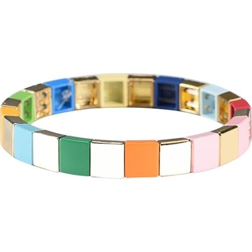 Square Enamel Tile Wristband Metal Myuki Tila Bead Friendship Bracelets Handmade Wrap Bracelet Gift Jewelry for Women Girls