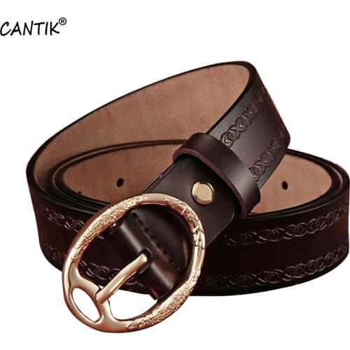 CANTIK Quality Design Floral Pattern Cow Genuine Leather Belts Casual Styles Pin Buckle Clothing Accessories for Women FCA093