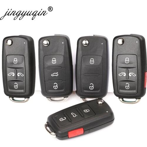 Jingyuqin 30pcs Key Shell for VW Tiguan Golf Sagitar Polo MK6 Touareg Remote 2/3/4 Button Flip Folding Fob Case Cover (202AD)