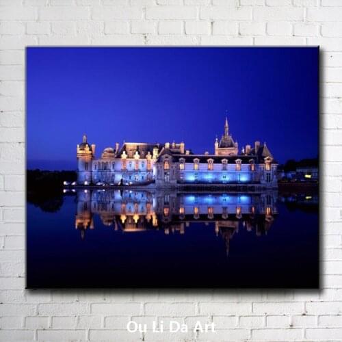 Blue island architecture night landscape canvas printings oil painting printed on canvas home wall art decoration pictures