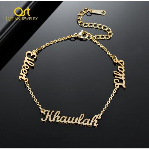 Customized Three Name Bracelet Personalized Letter Bangles For Women Gold Stainless Steel Chain Jewelry For Best Friend Gift