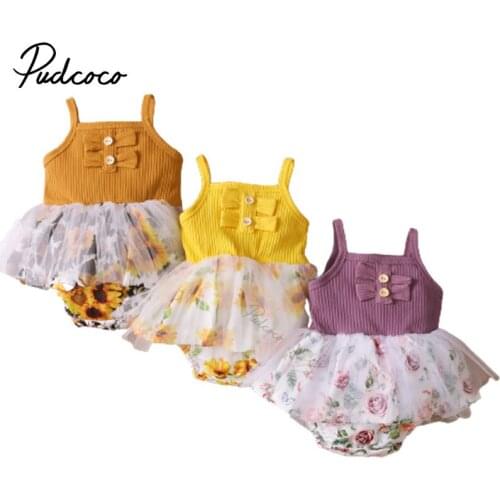 Infant Newborn Baby Romper, Summer Sunflower Print Square Neck Sleeveless Bodysuit Playsuits for Kids Girls, 0-18 Months