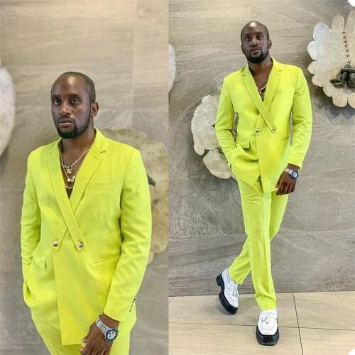 Summer Bright Green Customized Mens Wedding Tuxedos Slim Fit Groom Outfit Dinner Prom Party Blazer 2 Pieces (Jacket+Pants)