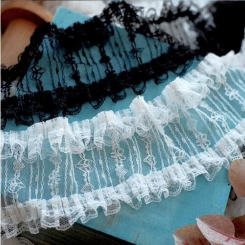 1Meter 11cm Width Princess Style Lolita Pleated Lace Trim White Black Costume Garter Lingerie Dress Home Textile Decor Handmade