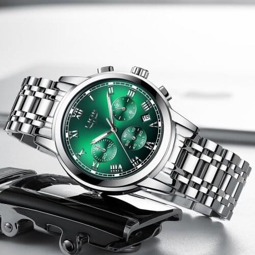 LIGE NEW Mens Watches Luminous Green Water Ghost Watch Top Brand Luxury Fashion Business Quartz Watch Men All Steel Wristwatch