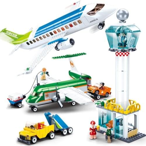 731PCS SLuban 0930 Aviation World Civil Aviation Airport Aircraft Assembly Model Boy Small Particle Assembly Building BlocksGift