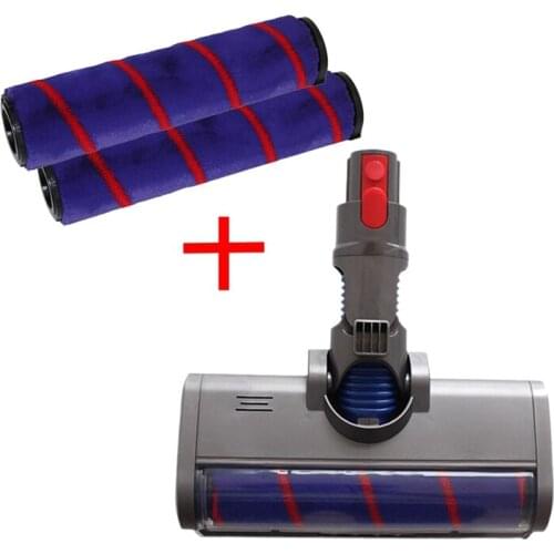 Soft Roller Head Quick Release Electric Floor Head for Dyson V7 V8 V10 V11 Vacuum Cleaner Parts with 2 Roller Brush