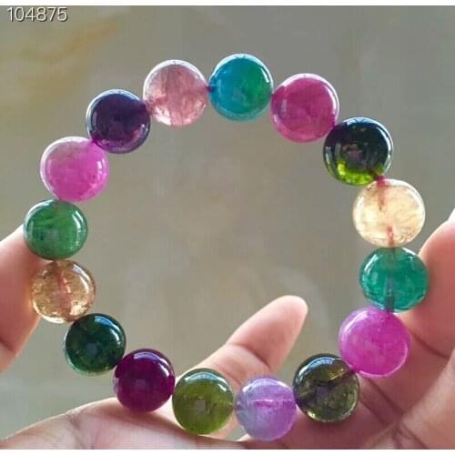 Natural Colorful Tourmaline Quartz Crystal Round Beads Bracelet Reiki Tourmaline Bangle Drop Shipping 13mm AAAAAA Certificate