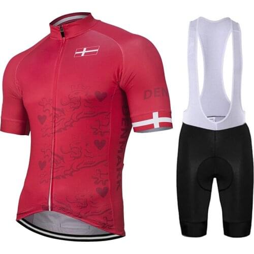 Denmark New Summer Cycling Jersey Set Men Bike Road Mountain Race Bicycle Wear Tops Red Bike Set Gel Pad Breathable