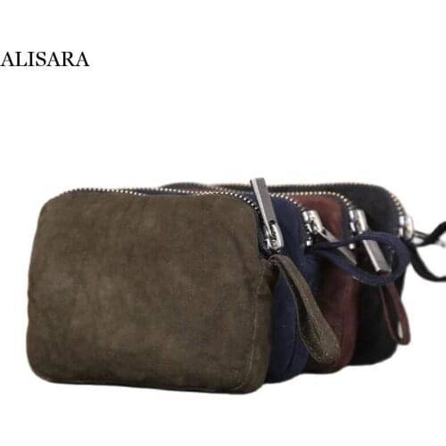 Alisara Storage Coin Pouch Lady First Layer Sheepskin Leather High Quality Women Casual Zipper Coin Purse Organizer Card Key Bag