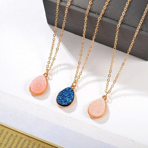 Teardrop Necklace Lady Female Girl Women Lover Metal Gold Color Crystal Rhinestone Water Drop Pendant Necklace