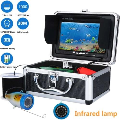 7"LCD 1000tvl Underwater Fishing Video Camera Kit 12 PCS LED Infrared/ White Lamp Lights Video Fish Finder Lake Underwater fish