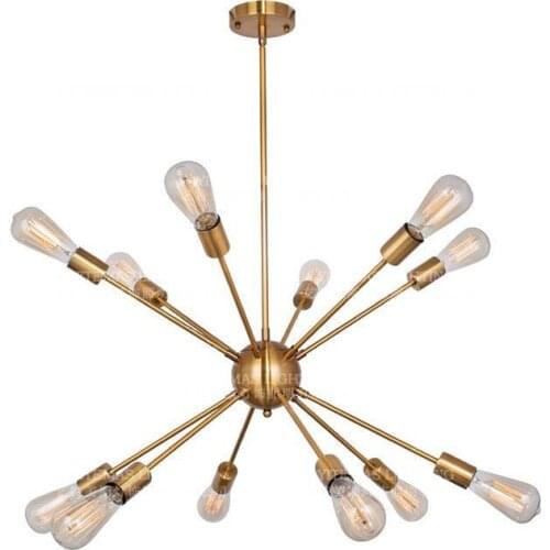 Industrial modern loft fixtures hanging brushed brass gold metal iron Starburst Sputnik pendant light for living room