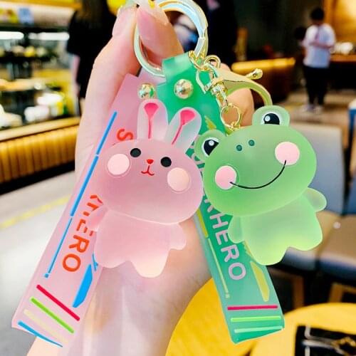 Cartoon Transparent Blush Animal Keychain Cute Frog Bunny Bear Acrylic Key Chain Gift for Women Men Friends Bag Car Key Holder