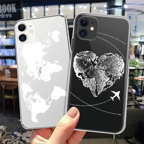 Transparent Cartoon Airplane Map Shockproof Phone Case For iPhone 11 12 Pro X XR XS Max SE 2020 7 8 Plus 5s 6s Soft TPU Cover