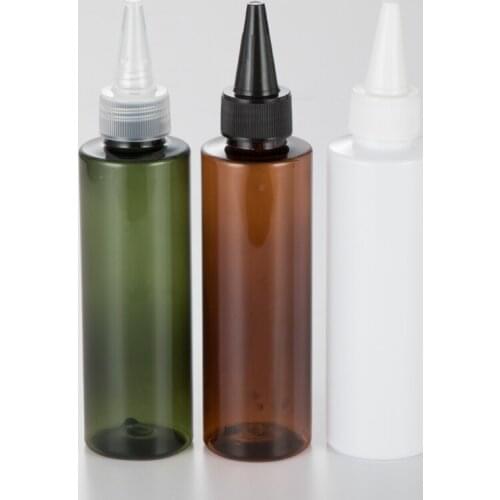 BEAUTY MISSION 150ml 40pcs/lot White Green Empty Plastic Bottle, Brown Bottle With Twist Top Caps, Pointed Mouth Top Cap