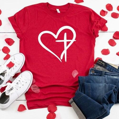 HEART LOVE T-SHIRT cross graphic love Jesus women fashion unisex religion Hipster Christian baptism cotton casual tees party top